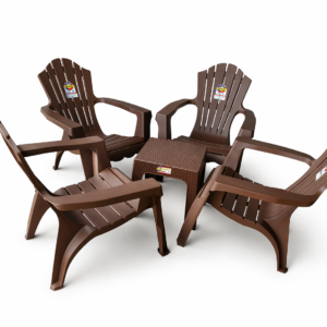 Juego de 4 Sillas Adirondack Plásticas con Mesa Auxiliar Marrón para Jardín, Patio o Terraza
