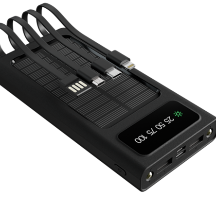 Xtech Power Bank Solar 10000mAh con Cables Integrados USB-C Lightning y Linterna LED