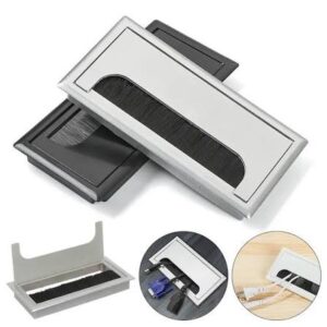 Pasacables Rectangular con Cepillo para Escritorio | Ojal de Plástico Negro para Gestión de Cables