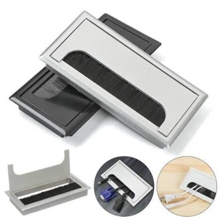 Pasacables Rectangular con Cepillo para Escritorio | Ojal de Plástico Negro para Gestión de Cables